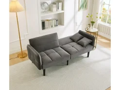 Sale Merax Sofá-cama ajustável 2 em 1 - 176 x 78 x 76 cm - 2 lugares - com braços dobráveis - Veludo - Cinza Cinzento