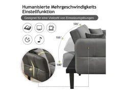 Sale Merax Sofá-cama ajustável 2 em 1 - 176 x 78 x 76 cm - 2 lugares - com braços dobráveis - Veludo - Cinza Cinzento