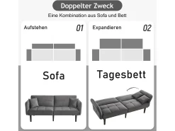 Sale Merax Sofá-cama ajustável 2 em 1 - 176 x 78 x 76 cm - 2 lugares - com braços dobráveis - Veludo - Cinza Cinzento