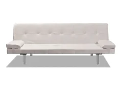 Sofá-cama ajustável c/ 2 almofadas couro artificial branco nata PT838898^ Sofá