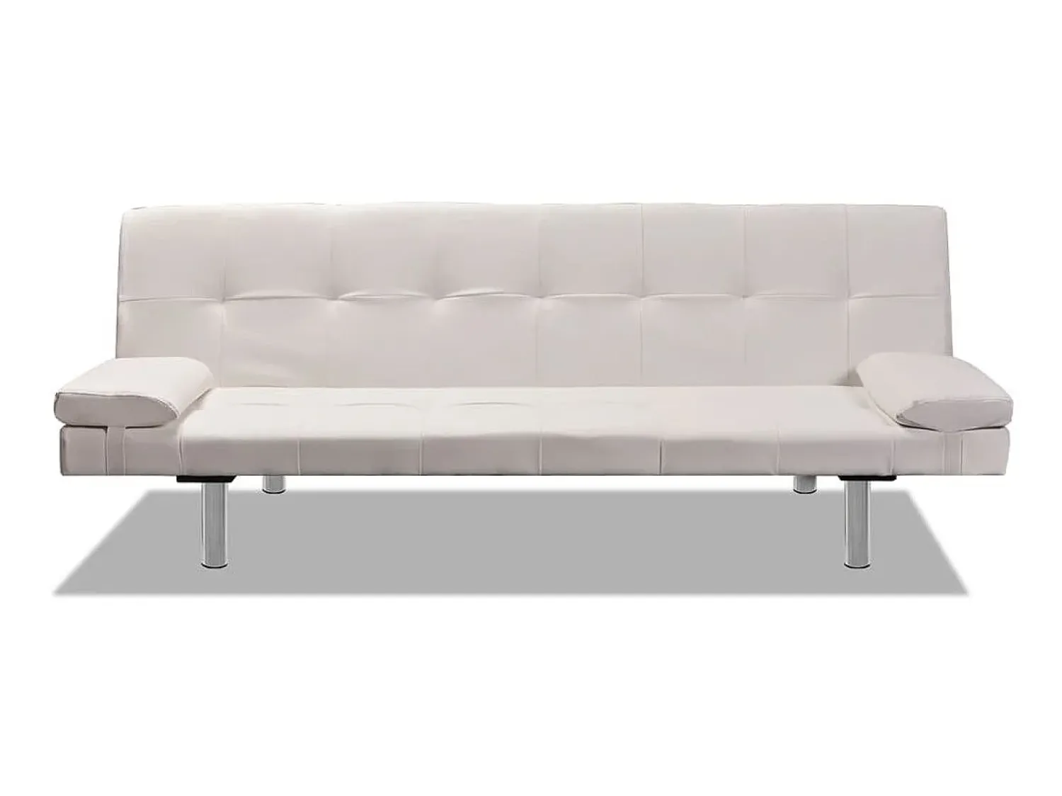Sofá-cama ajustável c/ 2 almofadas couro artificial branco nata PT838898^ Sofá