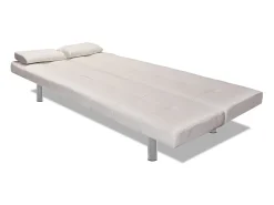 Sofá-cama ajustável c/ 2 almofadas couro artificial branco nata PT838898^ Sofá