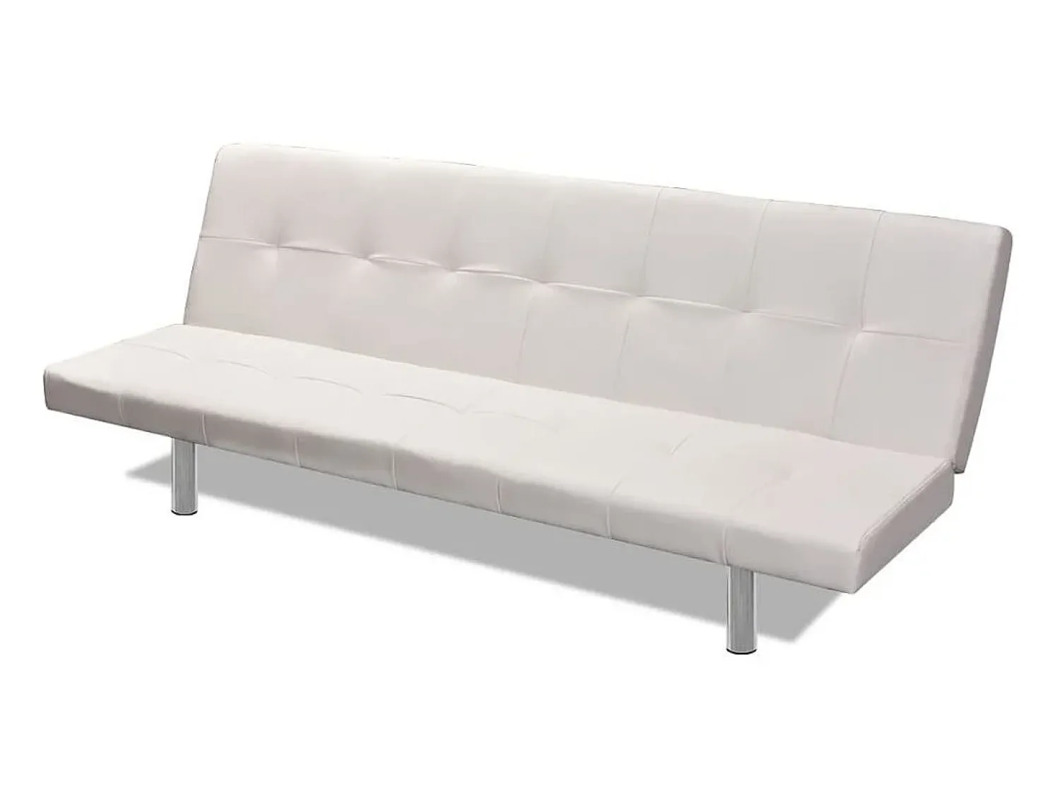 Sofá-cama ajustável c/ 2 almofadas couro artificial branco nata PT838898^ Sofá