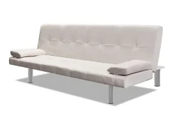 Sofá-cama ajustável c/ 2 almofadas couro artificial branco nata PT838898^ Sofá