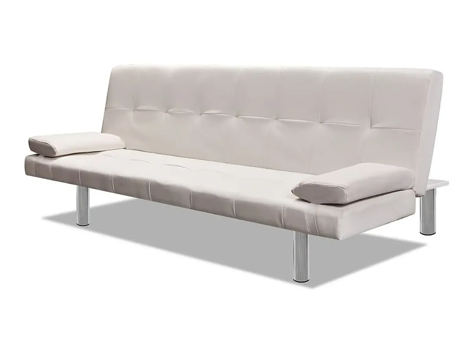 Sofá-cama ajustável c/ 2 almofadas couro artificial branco nata PT838898^ Sofá