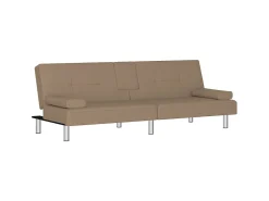 Sofá* Sofá-cama c/ suporte para copos couro artificial cor cappuccino PT460383 Castanho