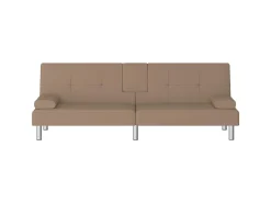Sofá* Sofá-cama c/ suporte para copos couro artificial cor cappuccino PT460383 Castanho