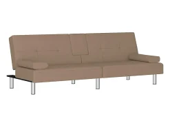 Hot vidaxl Sofá-cama c/ suporte para copos couro artificial cor cappuccino Castanho