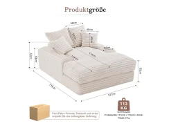 Sofá*Hauss Spole Sofá-cama chaise longue com 4 almofadas - Veludo cotelê Bege