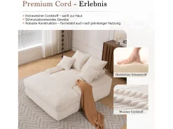 Sofá*Hauss Spole Sofá-cama chaise longue com 4 almofadas - Veludo cotelê Bege
