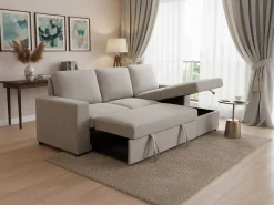 Saldosystocks Sofá-cama Chaise Longue Luke 230cm Cinza^ Sofá