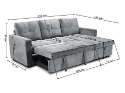 Sofá|Saldosystocks Sofá-Cama Chaise Longue Pau 215cm Cinza Cinzento
