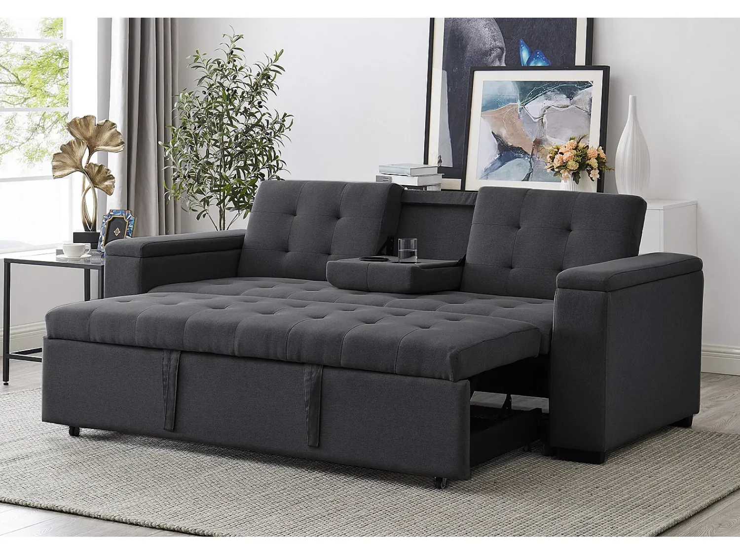 Online Concept-Usine Sofá-Cama Cinzento Escuro Conversível de 3 Lugares NOHO Moderno e Prático Cinza antracite
