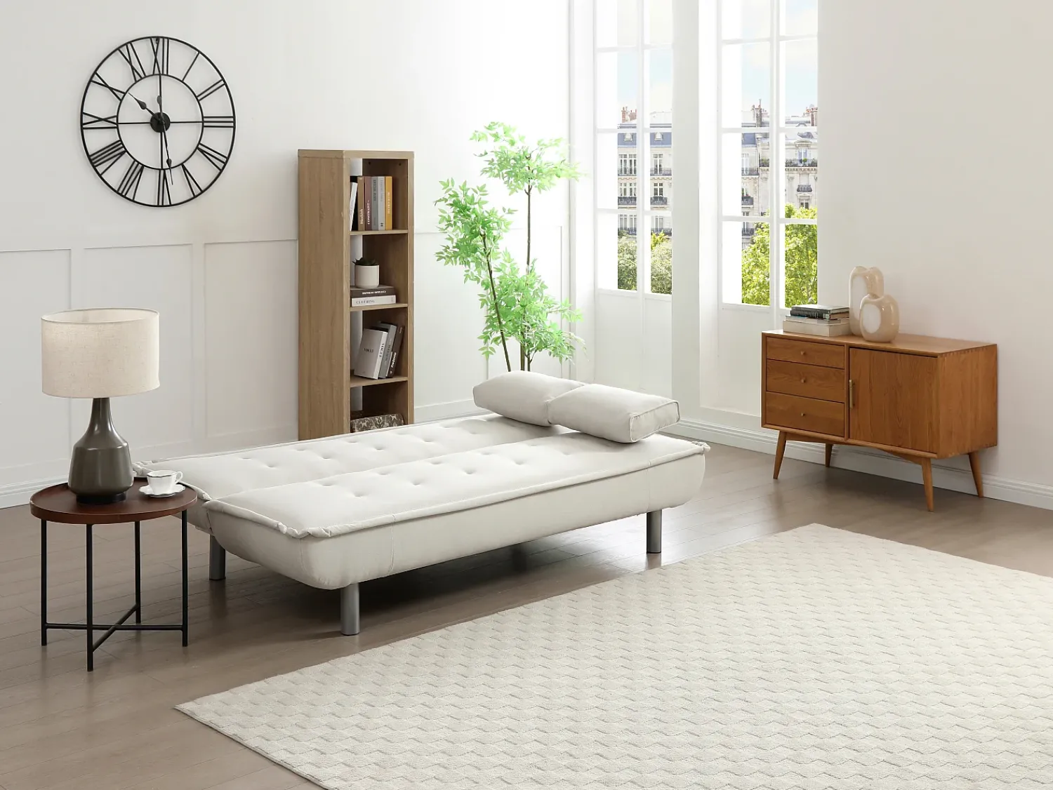 Sofá*Vente-unique Sofá-cama clic clac em tecido MISHAN Bege