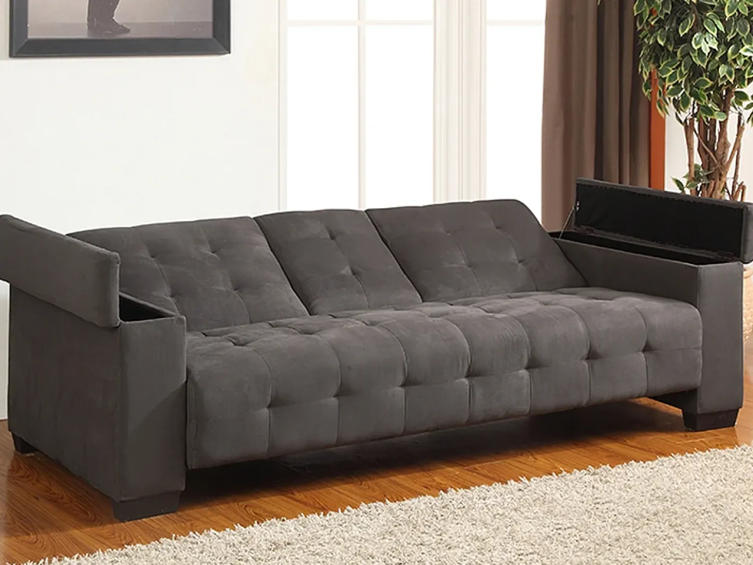 Hot Vente-unique Sofá-cama clic-clac de 3 lugares Microfibra DEVONSHIRE Cinzento