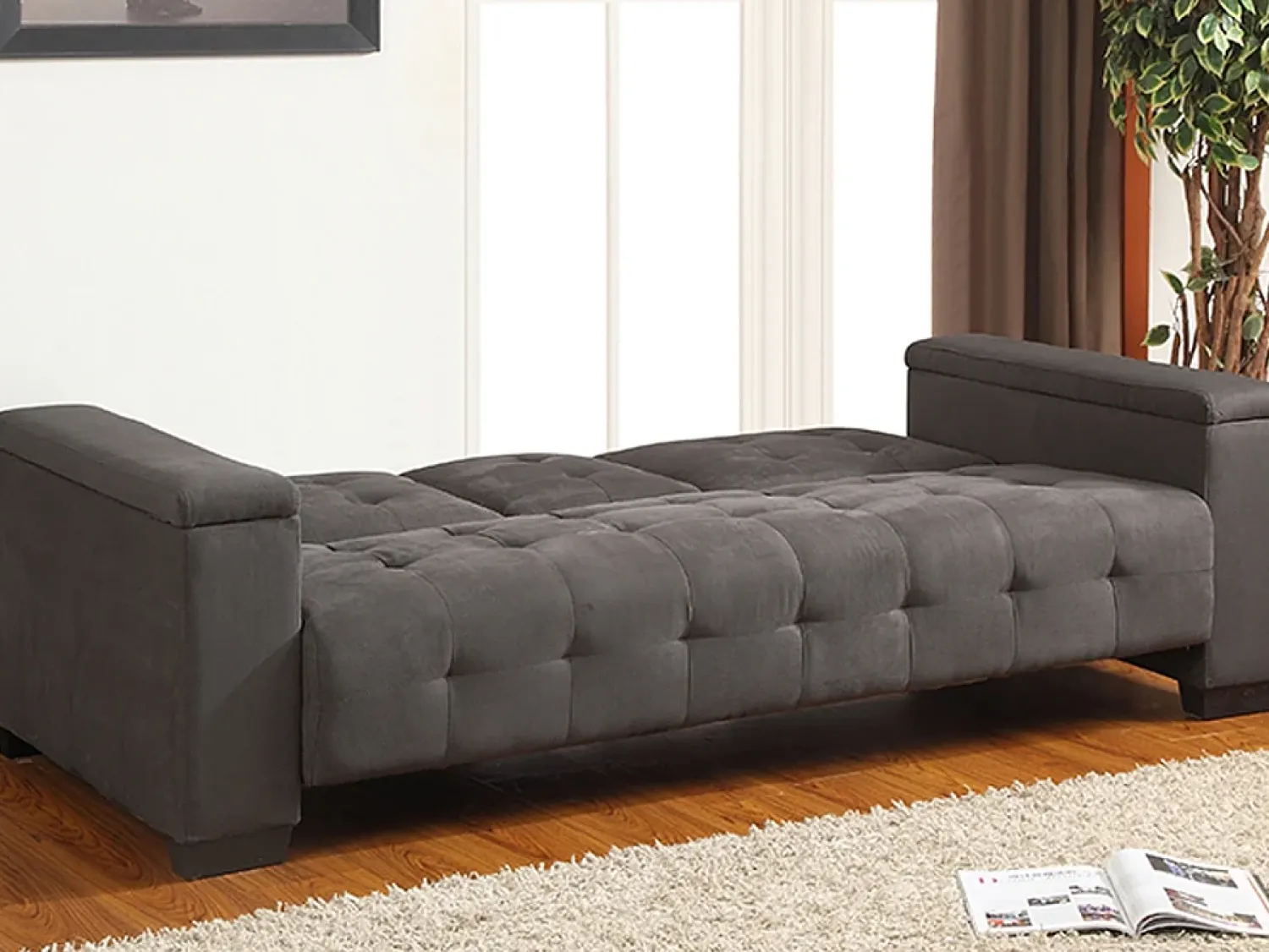 Hot Vente-unique Sofá-cama clic-clac de 3 lugares Microfibra DEVONSHIRE Cinzento