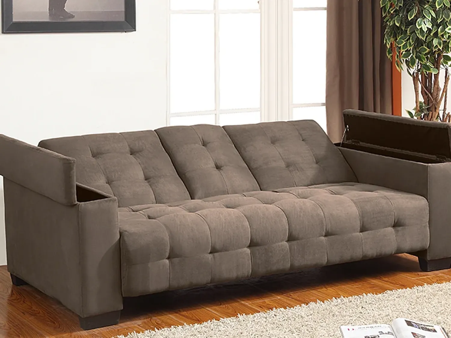 Sofá*Vente-unique Sofá-cama clic-clac de 3 lugares Microfibra DEVONSHIRE Castanho