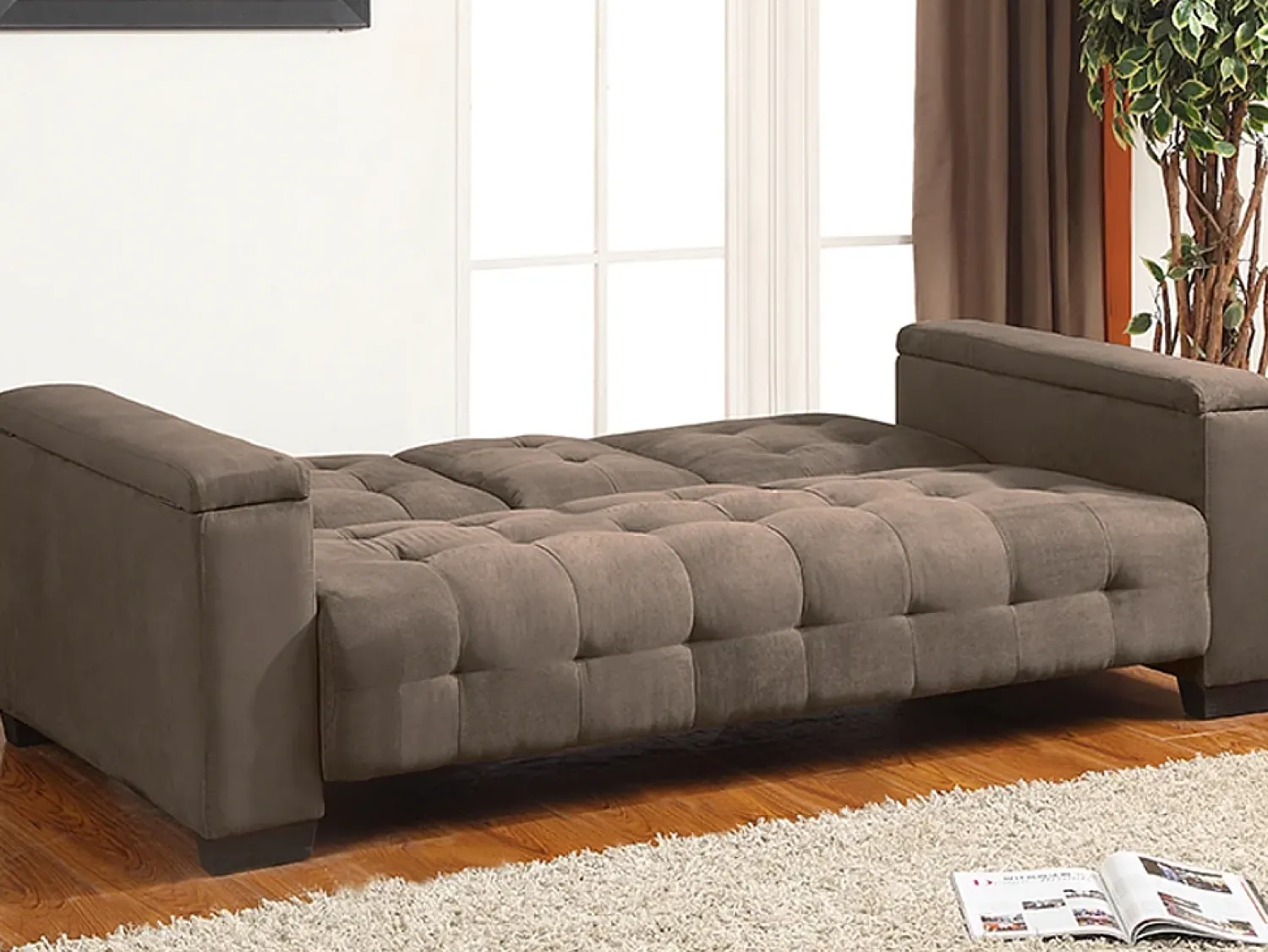 Sofá*Vente-unique Sofá-cama clic-clac de 3 lugares Microfibra DEVONSHIRE Castanho