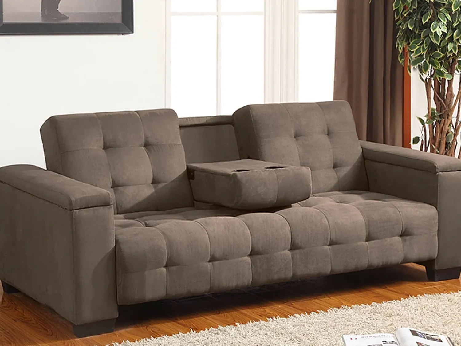 Sofá*Vente-unique Sofá-cama clic-clac de 3 lugares Microfibra DEVONSHIRE Castanho