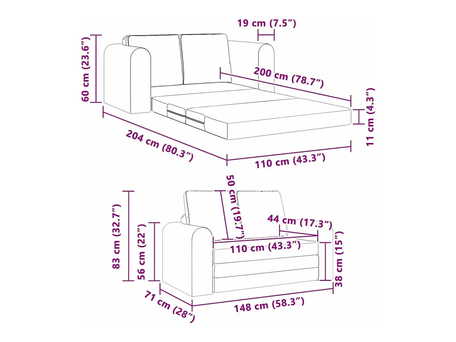 Sofá*vidaxl Sofá-Cama 60cm Veludo Preto