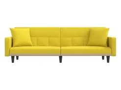 Sofá*vidaxl Sofá-cama com almofadões tecido -claro Amarelo