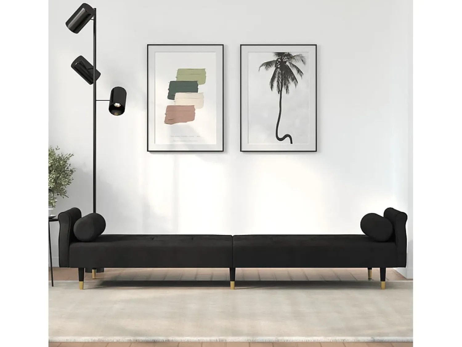 Sofá| Sofá-cama com almofadões veludo PT428187 Preto