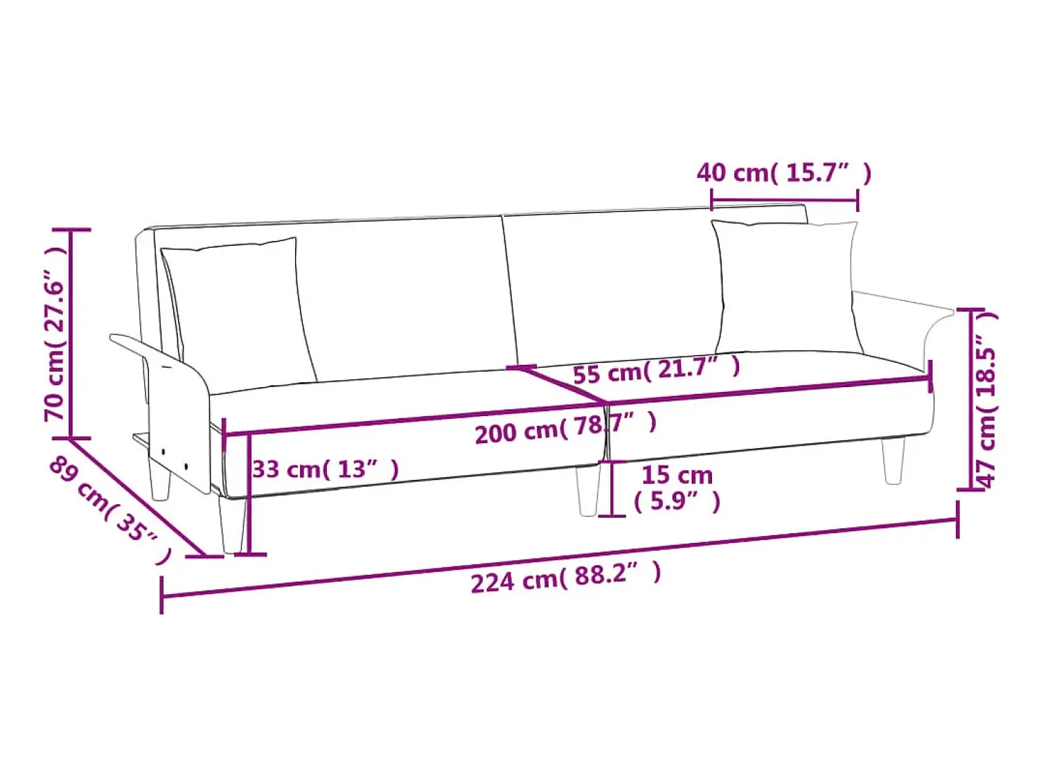 Sofá*vidaxl Sofá-cama com apoio de braços tecido -claro Cinzento