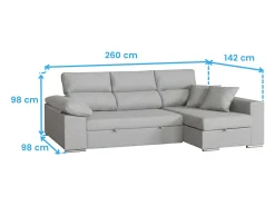 Sofá* Sofá-cama com chaise longue à direita, 3 lugares, Milano cinza, 260x98x98cm Cinzento claro
