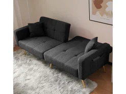 KOMHTOM Sofá-cama com função de cama, ângulo regulável, pés dourados, com almofadas e bolsas de arrumação laterais^ Sofá