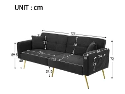 KOMHTOM Sofá-cama com função de cama, ângulo regulável, pés dourados, com almofadas e bolsas de arrumação laterais^ Sofá