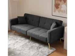 KOMHTOM Sofá-cama com função de cama, ângulo regulável, pés dourados, com almofadas e bolsas de arrumação laterais^ Sofá