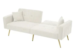 Sofá|KOMHTOM Sofá-cama com função de cama, ângulo regulável, pés dourados, com almofadas e bolsas de arrumação laterais Branco