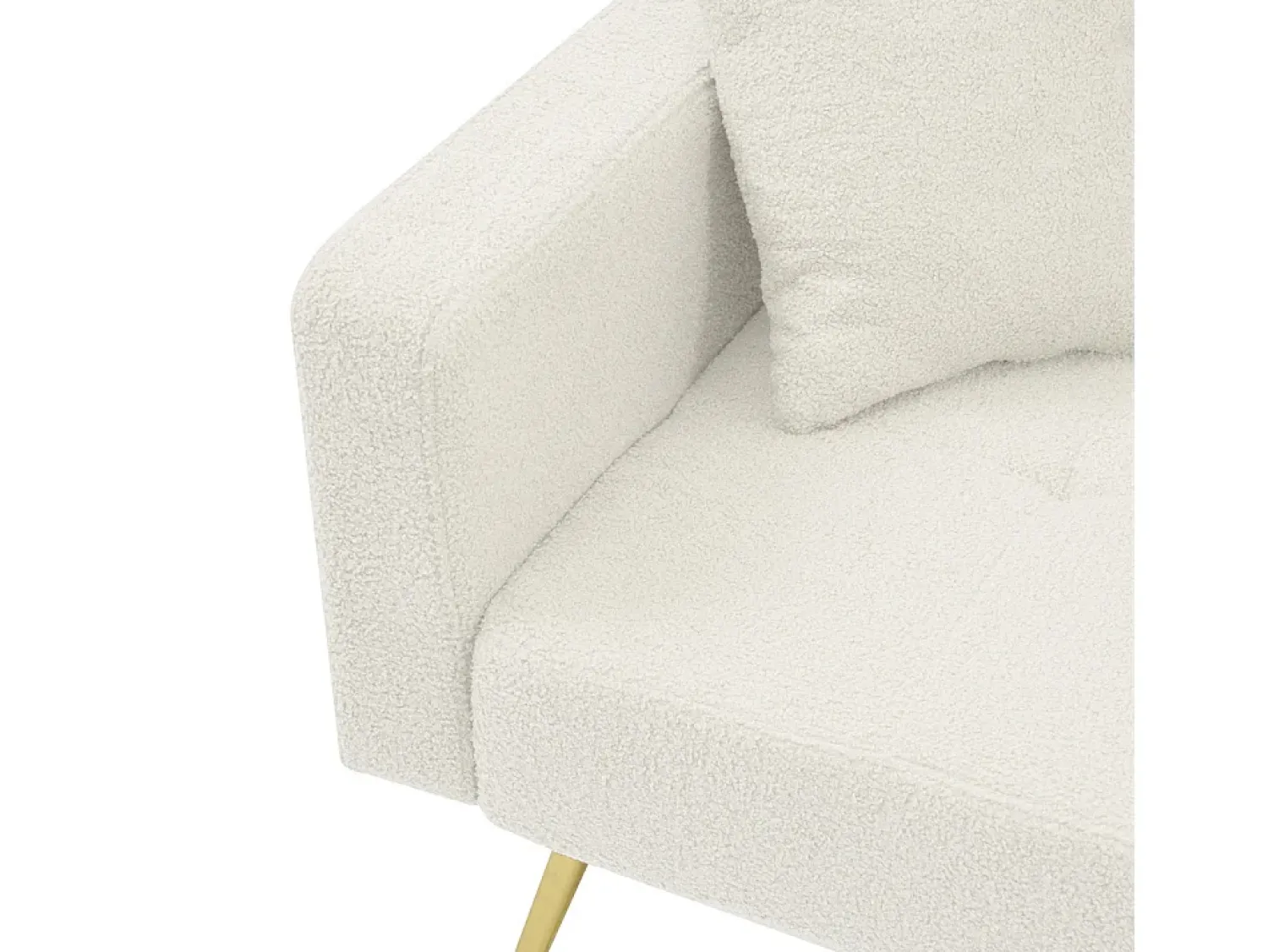 Sofá|KOMHTOM Sofá-cama com função de cama, ângulo regulável, pés dourados, com almofadas e bolsas de arrumação laterais Branco