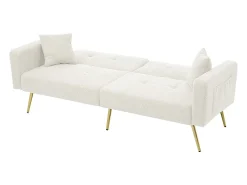 Sofá|KOMHTOM Sofá-cama com função de cama, ângulo regulável, pés dourados, com almofadas e bolsas de arrumação laterais Branco