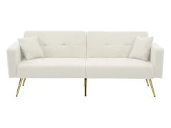 Sofá|KOMHTOM Sofá-cama com função de cama, ângulo regulável, pés dourados, com almofadas e bolsas de arrumação laterais Branco