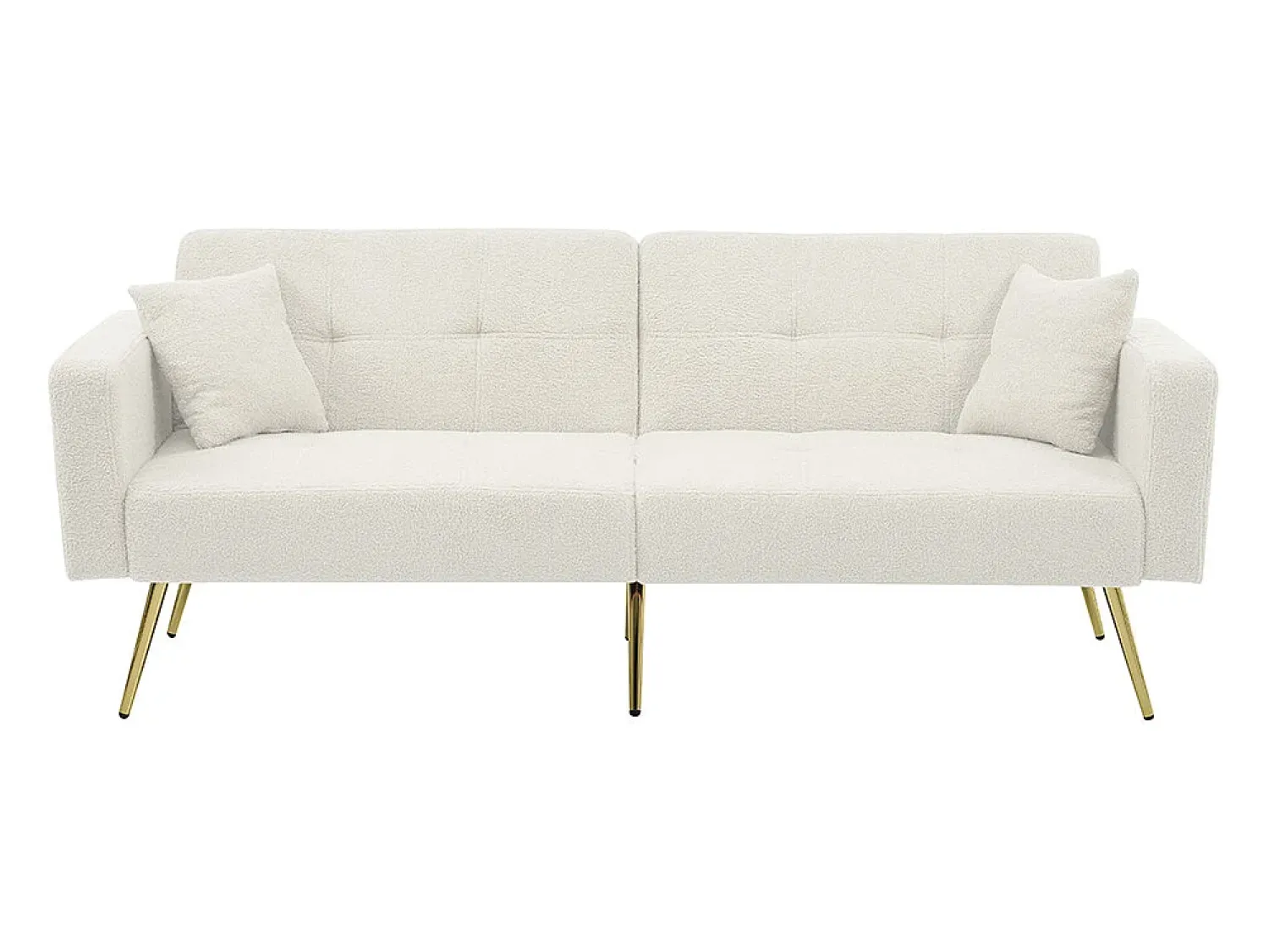 Sofá|KOMHTOM Sofá-cama com função de cama, ângulo regulável, pés dourados, com almofadas e bolsas de arrumação laterais Branco