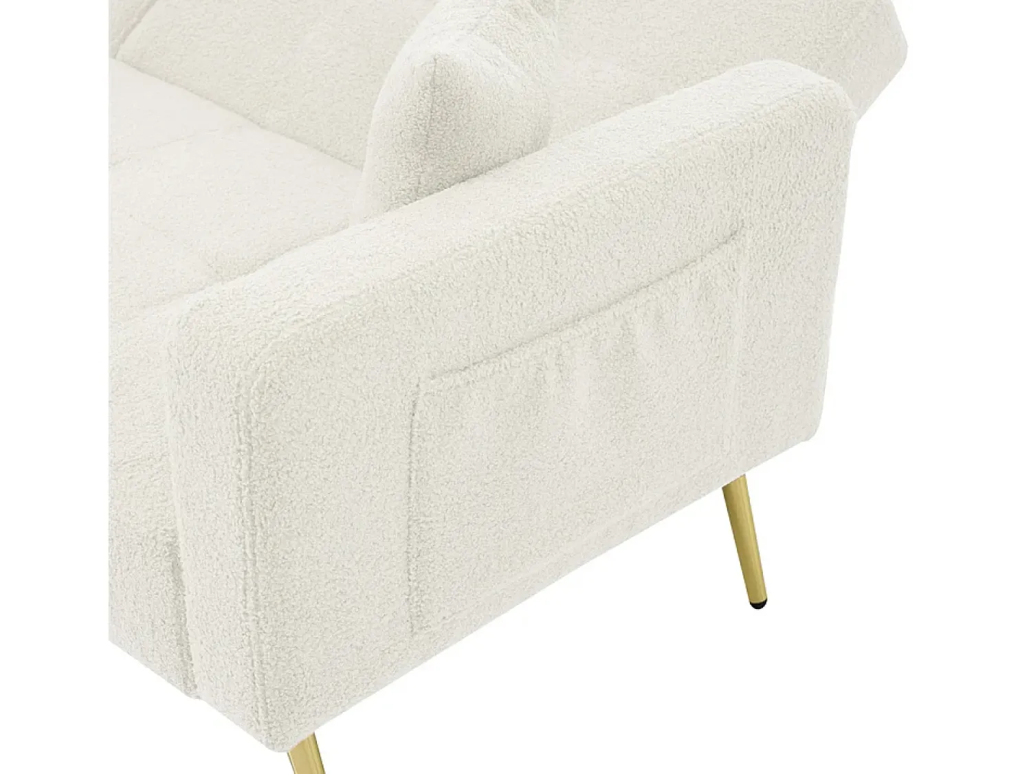 Sofá|KOMHTOM Sofá-cama com função de cama, ângulo regulável, pés dourados, com almofadas e bolsas de arrumação laterais Branco