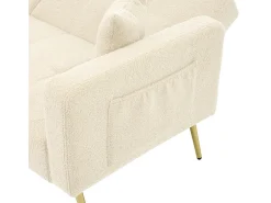 KOMHTOM Sofá-cama com função de cama, ângulo regulável, pés dourados, com almofadas e bolsas de arrumação laterais,^ Sofá