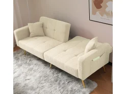 KOMHTOM Sofá-cama com função de cama, ângulo regulável, pés dourados, com almofadas e bolsas de arrumação laterais,^ Sofá