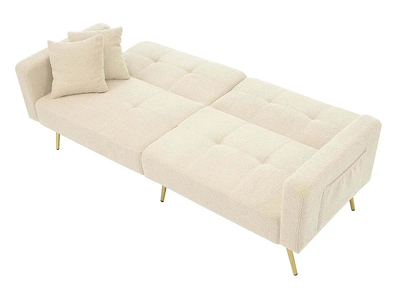 KOMHTOM Sofá-cama com função de cama, ângulo regulável, pés dourados, com almofadas e bolsas de arrumação laterais,^ Sofá