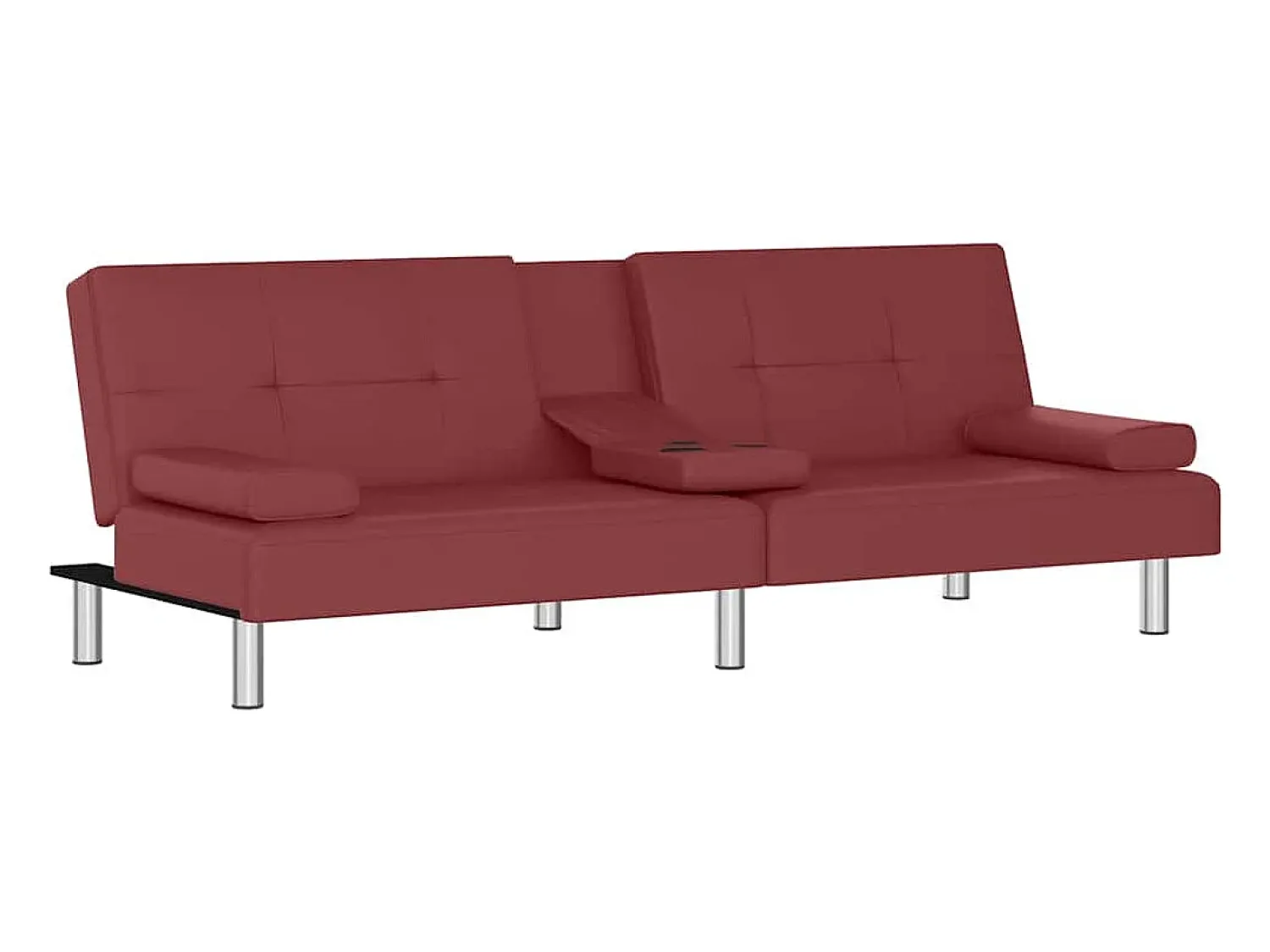 Sofá*vidaxl Sofá-cama com suporte p/ copos couro artificial tinto Vermelho