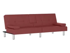 Sofá*vidaxl Sofá-cama com suporte p/ copos couro artificial tinto Vermelho