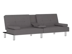 Sofá*vidaxl Sofá-cama com suporte para copos couro artificial Cinzento