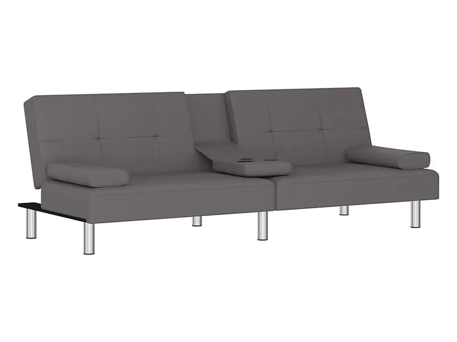 Sofá*vidaxl Sofá-cama com suporte para copos couro artificial Cinzento