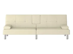 Sale vidaxl Sofá-cama com suporte para copos couro artificial cor Creme