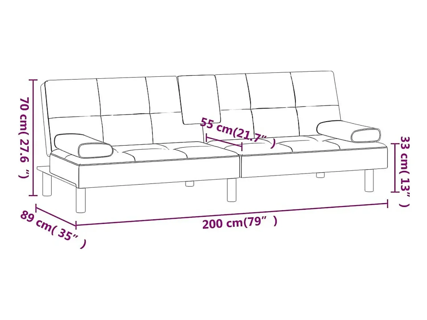 Sale vidaxl Sofá-cama com suporte para copos couro artificial cor Creme