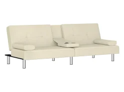 Sale vidaxl Sofá-cama com suporte para copos couro artificial cor Creme