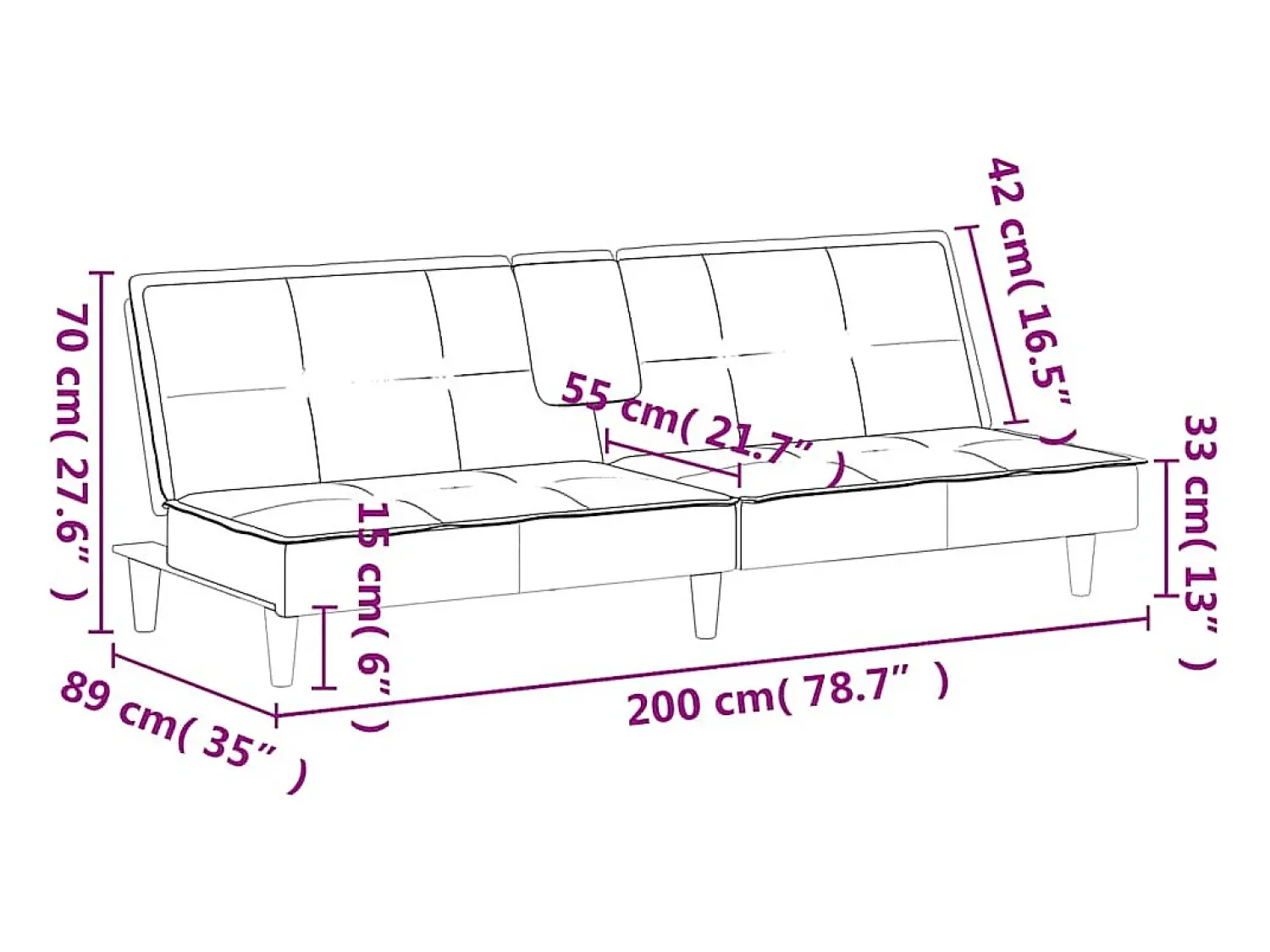 Sofá|vidaxl Sofá-cama com suporte para copos veludo Rosa