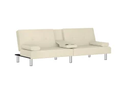 Sofá* Sofá-cama com suporte para copos couro artificial cor PT840179 Creme