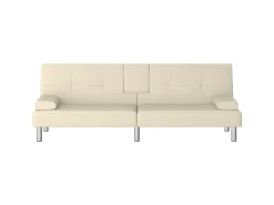 Sofá* Sofá-cama com suporte para copos couro artificial cor PT840179 Creme